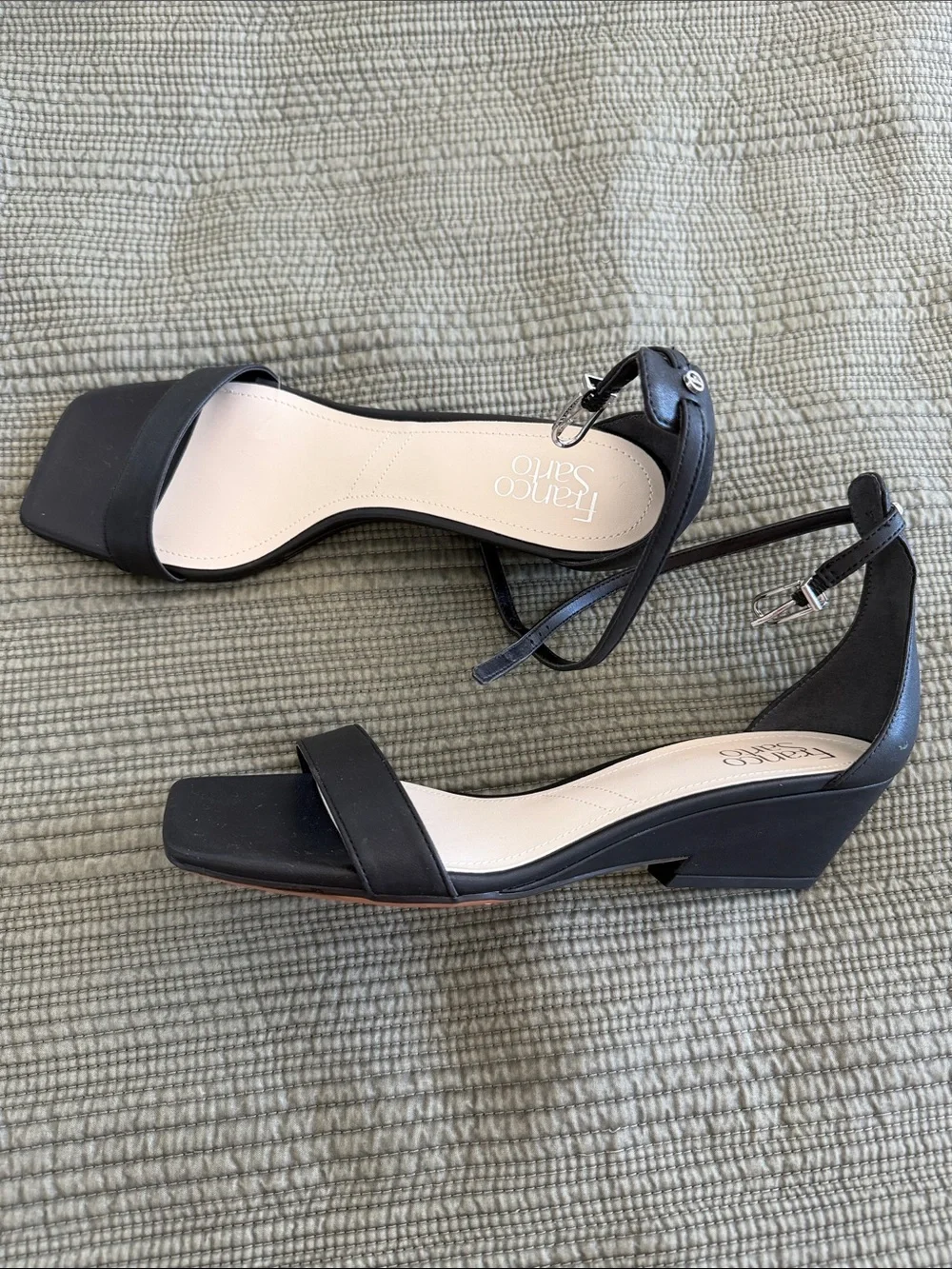 Franco Sarto Black Strap Wedge Sandals